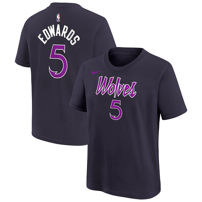 Men's Minnesota Timberwolves #5 Anthony Edwards Purple 2025-26 City Edition Name & Number T-Shirt