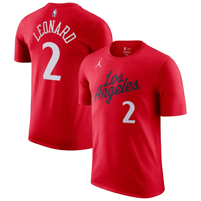 Men's Los Angeles Clippers #2 Kawhi Leonard Red 2025-26 City Edition Name & Number T-Shirt
