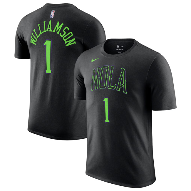 Men's New Orleans Pelicans #1 Zion Williamson Black 2025-26 City Edition Name & Number T-Shirt