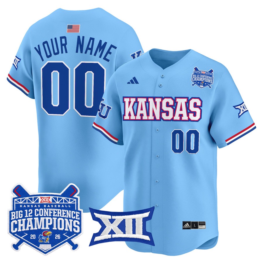 Kansas Jayhawks Baseball Light Blue Big 12 Conference Champions 2026 Vapor Premier Limited Custom Jersey - All Stitched