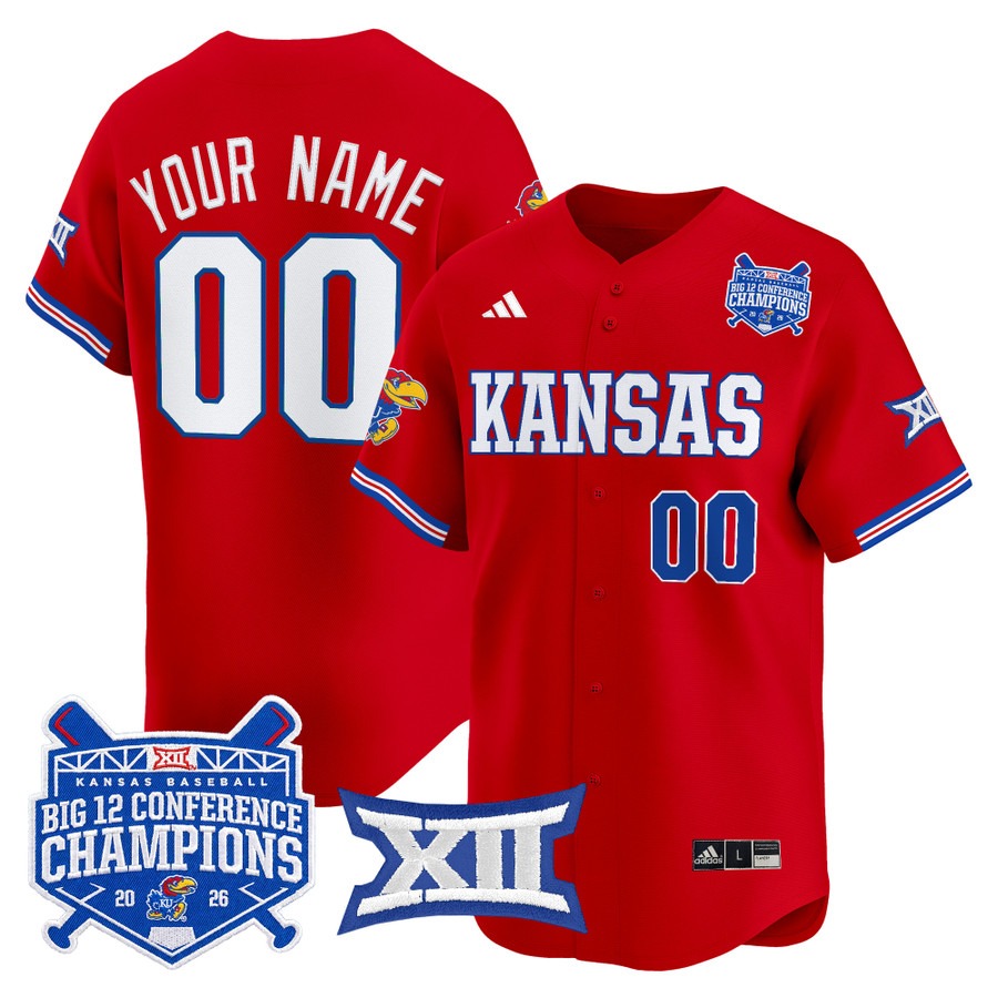 Kansas Jayhawks Baseball Crimson Big 12 Conference Champions 2026 Vapor Premier Limited Custom Jersey - All Stitched