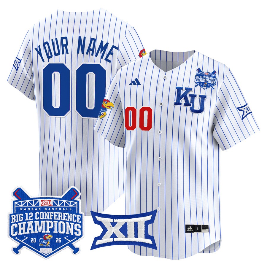 Kansas Jayhawks Baseball Pinstripe Big 12 Conference Champions 2026 Vapor Premier Limited Custom Jersey - All Stitched