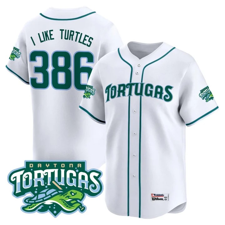I LIKE TURTLES #386 Daytona Tortugas White Jersey - All Stitched