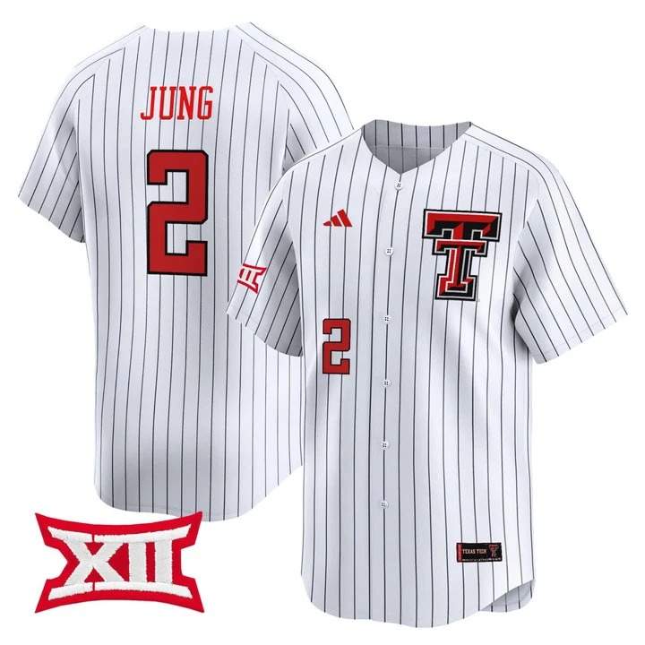 Jace Jung #2 Texas Tech Red Raiders Pinstripe Jersey - All Stitched