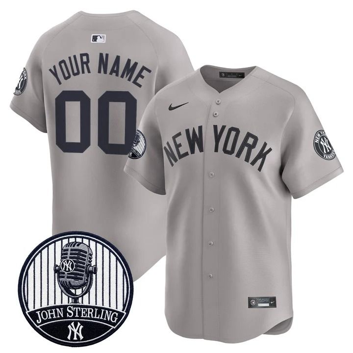 Yankees Gray John Sterling The Voice of the Yankees Tribute Patch Vapor Premier Limited Custom Jersey V2 - All Stitched