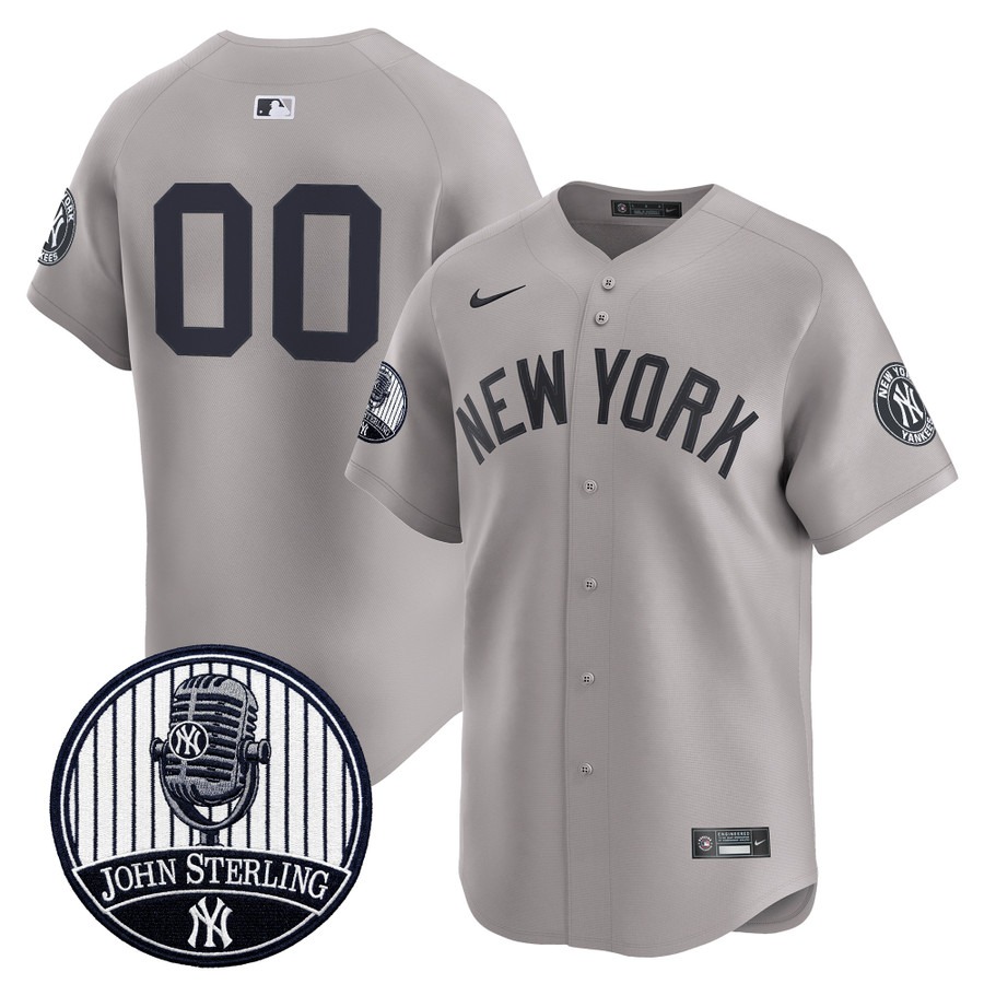 Yankees Grey John Sterling The Voice of the Yankees Tribute Patch Vapor Premier Limited Custom Jersey V3 - All Stitched