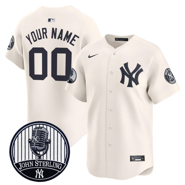 Yankees Cream John Sterling The Voice of the Yankees Tribute Patch Vapor Premier Limited Custom Jersey V2 - All Stitched