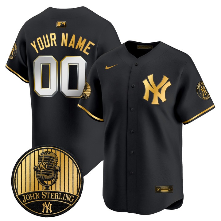 Yankees Black Gold John Sterling The Voice of the Yankees Tribute Patch Vapor Premier Limited Custom Jersey V2 - All Stitched
