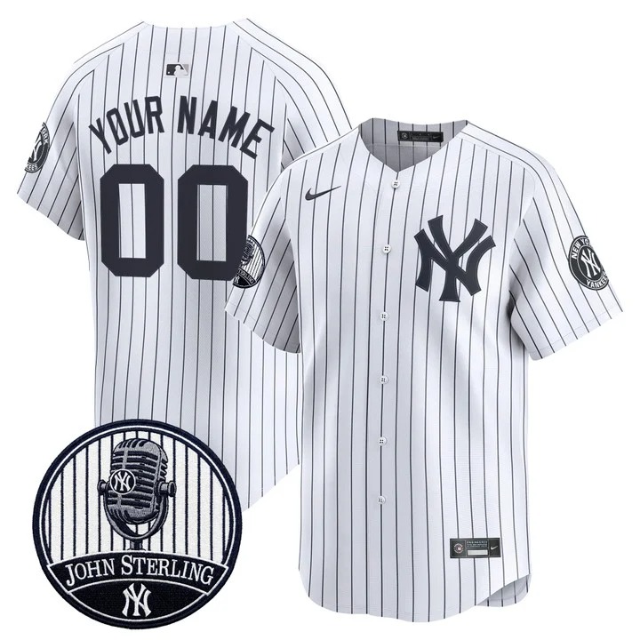 Yankees White John Sterling The Voice of the Yankees Tribute Patch Vapor Premier Limited Custom Jersey V2 - All Stitched