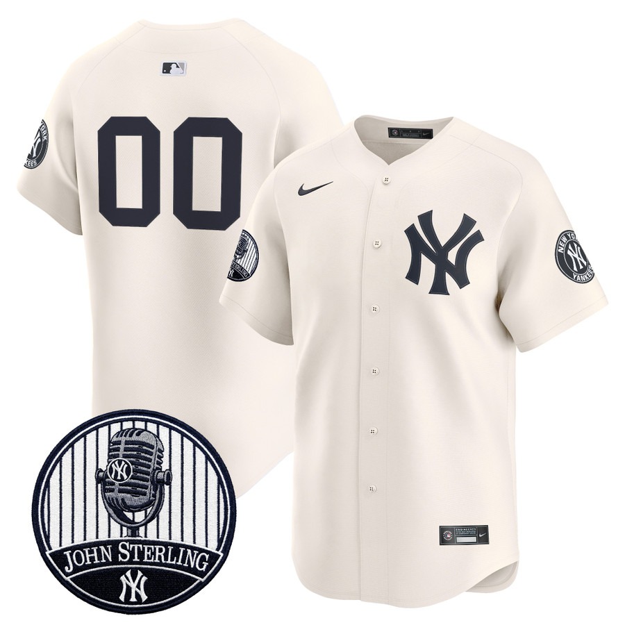 Yankees Cream John Sterling The Voice of the Yankees Tribute Patch Vapor Premier Limited Custom Jersey V3 - All Stitched