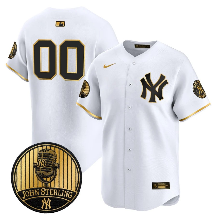 Yankees White Gold John Sterling The Voice of the Yankees Tribute Patch Vapor Premier Limited Custom Jersey V3 - All Stitched