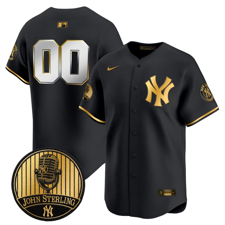 Yankees Black Gold John Sterling The Voice of the Yankees Tribute Patch Vapor Premier Limited Custom Jersey V3 - All Stitched