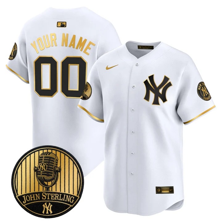 Yankees White Gold John Sterling The Voice of the Yankees Tribute Patch Vapor Premier Limited Custom Jersey V2 - All Stitched