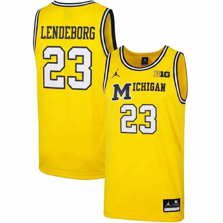 YAXEL LENDEBORG #23 Michigan Wolverines Basketball Yellow Jersey - All Stitched