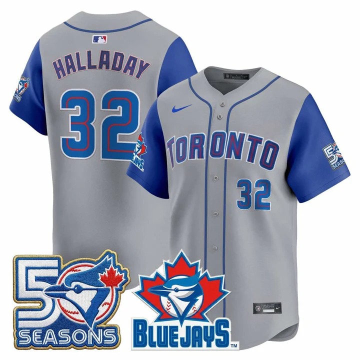 #32 Roy Halladay Toronto Blue Jays Grey Jersey - All Stitched