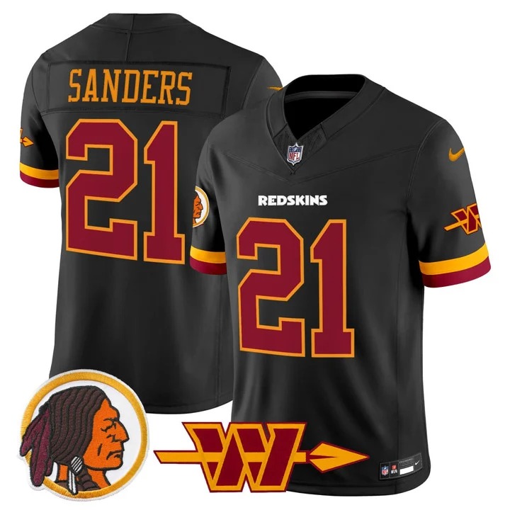 Deion Sanders #21 Washington Redskins Black Jersey - All Stitched