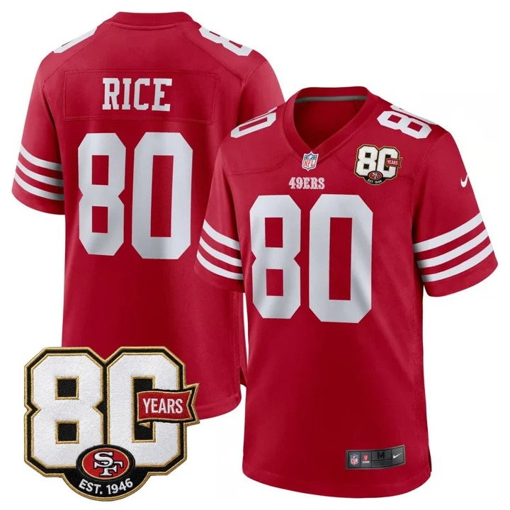 Jerry Rice #80 San Francisco 49ers Red Jersey - All Stitched