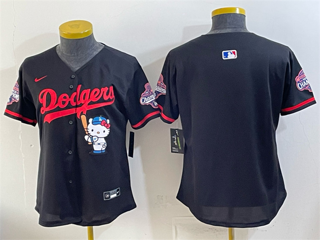 Youth Los Angeles Dodgers Blank Black Hello Kitty Night 2025 World Series Champions Patch Stitched Baseball Jersey