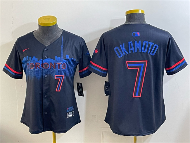 Women's Toronto Blue Jays #7 Kazuma Okamoto Navy 2024 City Connect Limited Stitched Baseball Jersey(Run Small)
