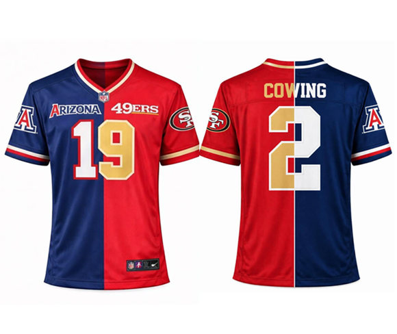 Men's San Francisco 49ers Customized Red Navy Split Stitched Football Jersey