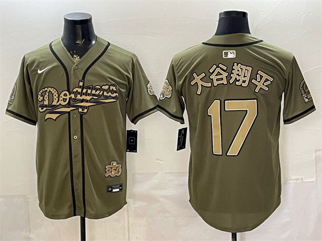 Men's Los Angeles Dodgers #17 大谷翔平 Olive 2026 Armed Forces Day Stitched Baseball Jersey