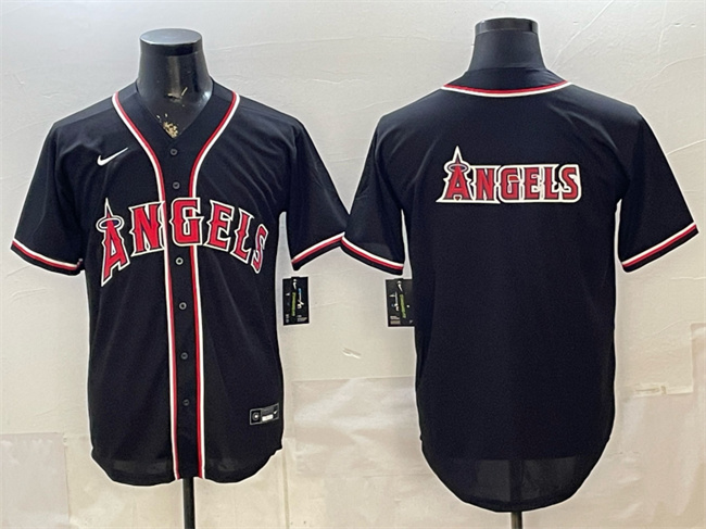 Men's Los Angeles Angels Team Big Logo 2026 Fashion Replica Black Out Stitched Baseball Jersey