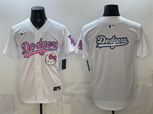 Men's Los Angeles Dodgers Team Big Logo White Hello Kitty Night Stitched Baseball Jersey
