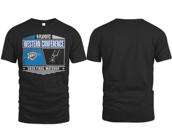 Men's Oklahoma City Thunder Vs San Antonio Spurs Black Western Conference 2026 Final Matchup T-Shirt