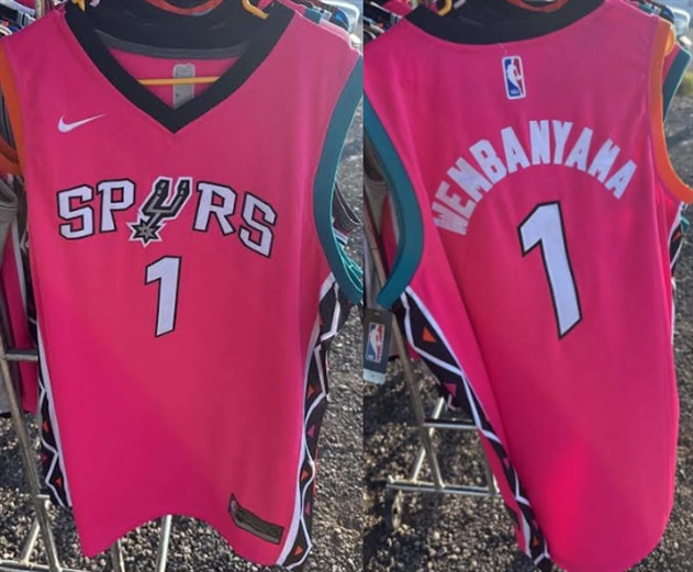 Men's San Antonio Spurs #1 Victor Wembanyama Pink Stitched Basketball Jersey