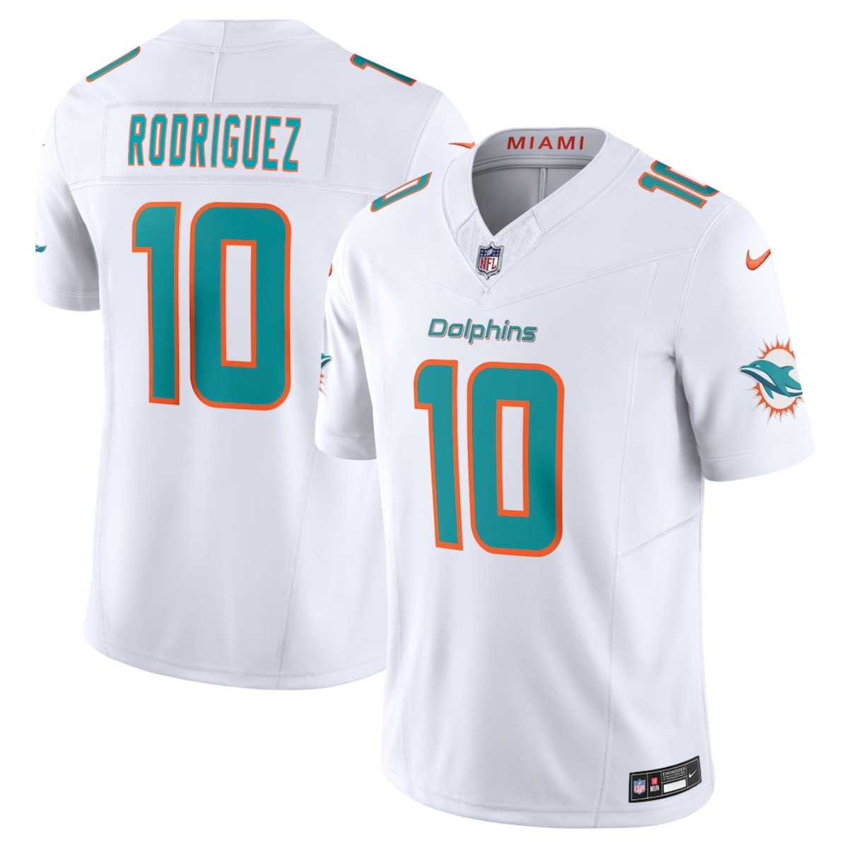 Men's Miami Dolphins #10 Jacob Rodriguez White 2026 Draft F.U.S.E. Vapor Limited Stitched Football Jersey