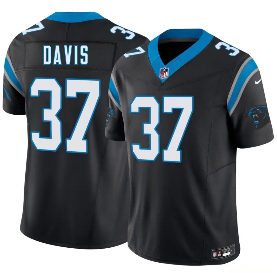 Men's Carolina Panthers #37 Miles Davis Black 2026 Draft F.U.S.E. Vapor Limited Stitched Football Jersey