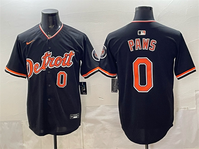 Men's Detroit Tigers #0 Paws Black 2026 Alternate Vapor Premier Limited Stitched Baseball Jersey