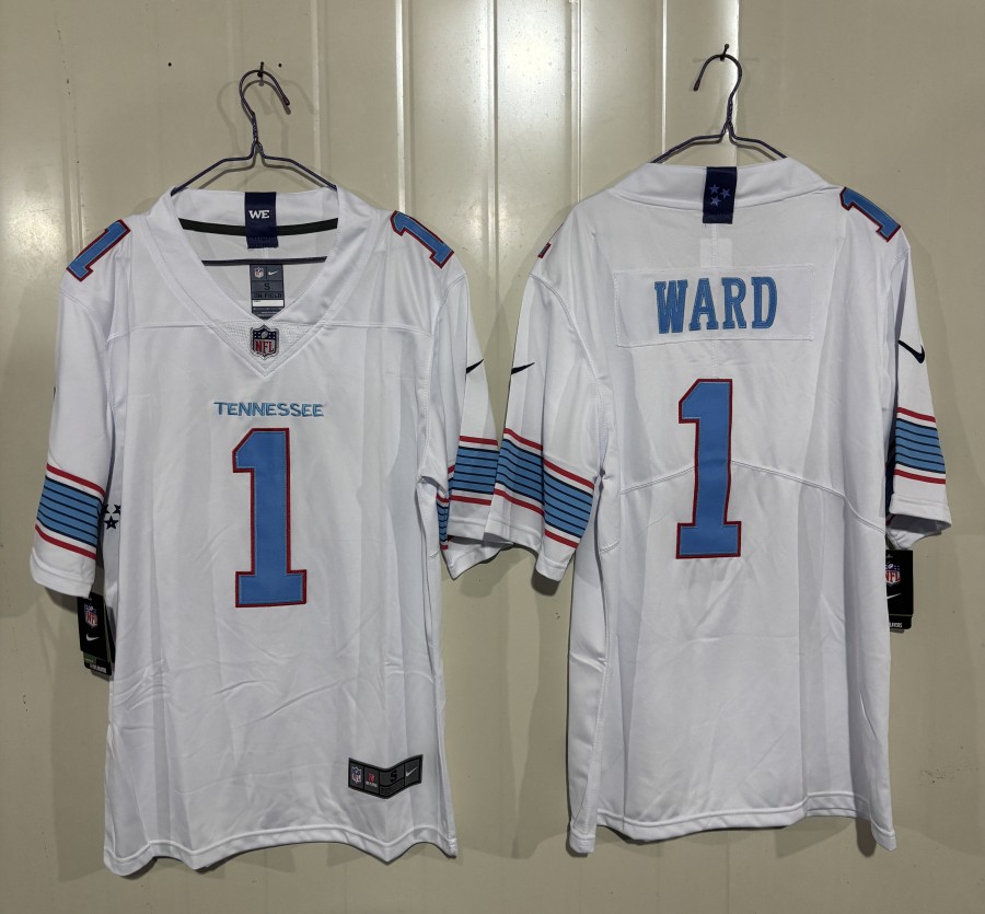 Men's Tennessee Titans #1 Cameron Ward White 2026  Vapor Limited Stitched Football Jersey