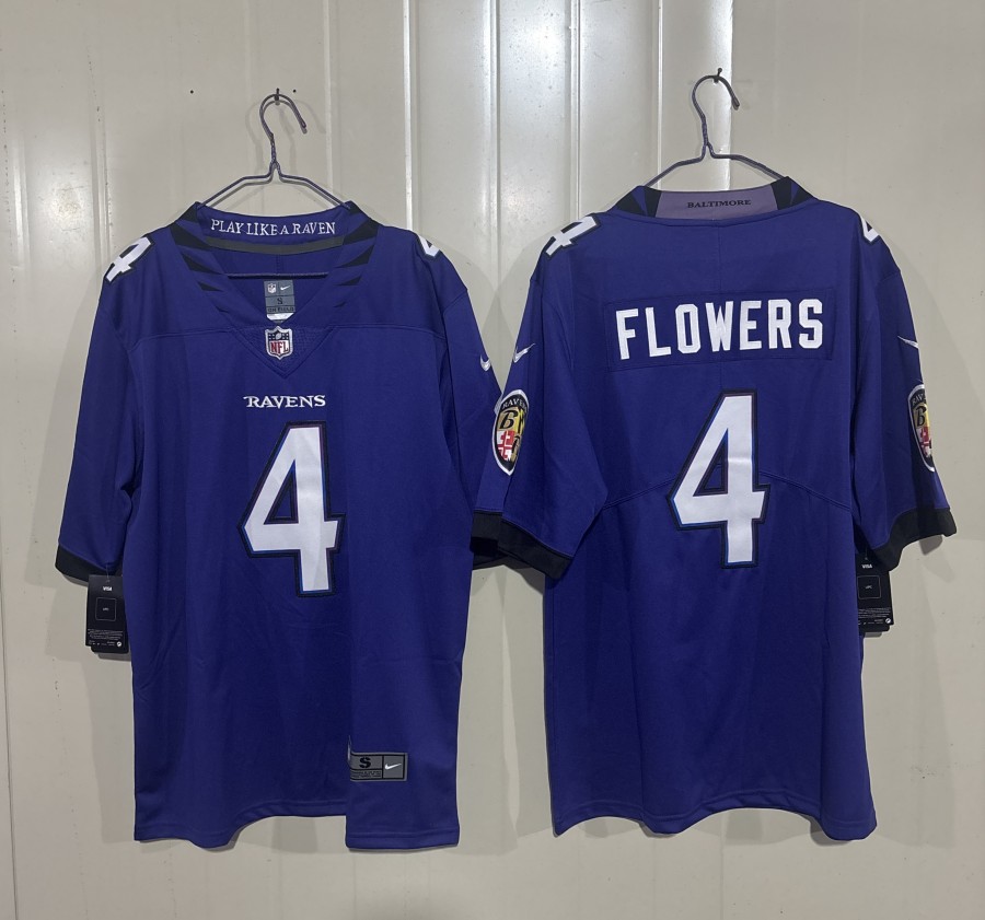 Men's Baltimore Ravens #4 Zay Flowers Purple 2026 Vapor Stitched Limited Football Jersey