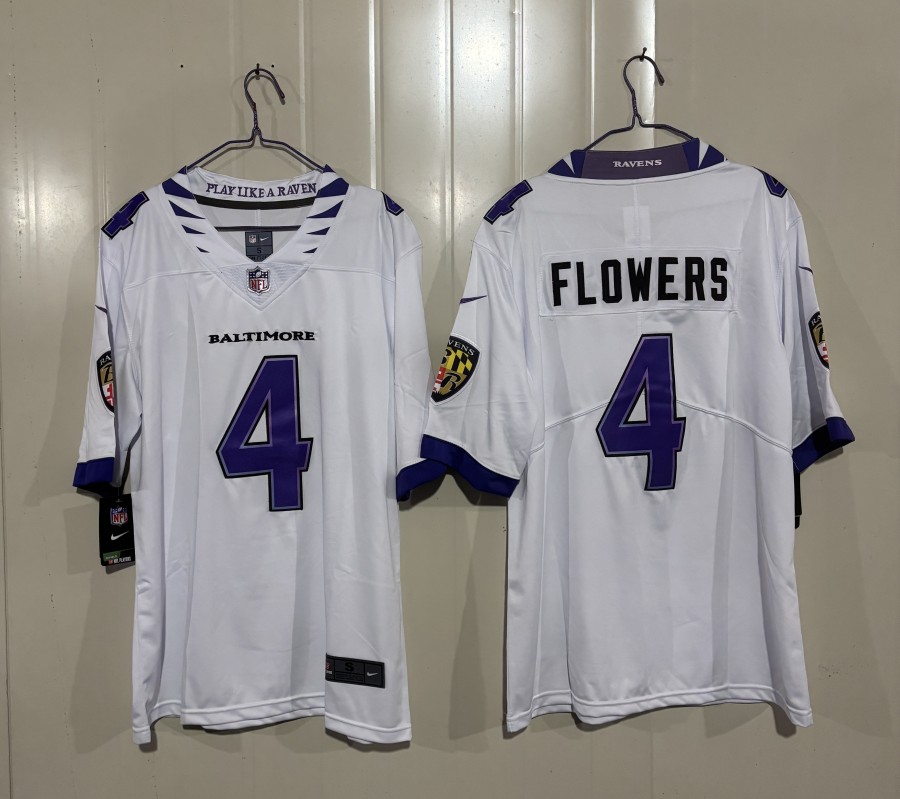 Men's Baltimore Ravens #4 Zay Flowers White 2026 Vapor Stitched Limited Football Jersey