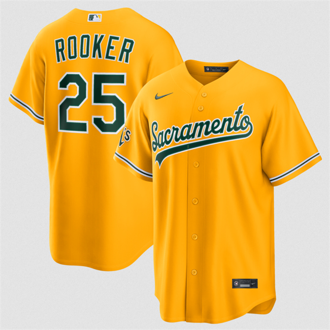 Men's Oakland Athletics #25 Brent Rooker 2026 Yellow Alternate Sacramento Celebrating 125 Years Vapor Limited Stitched Baseball Jersey