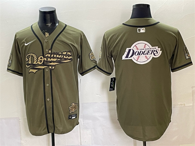 Men's Los Angeles Dodgers Team Big Logo Olive 2026 Armed Forces Day Stitched Baseball Jerseys
