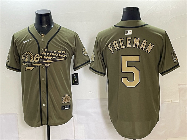 Men's Los Angeles Dodgers #5 Freddie Freeman  Olive 2026 Armed Forces Day Stitched Baseball Jersey