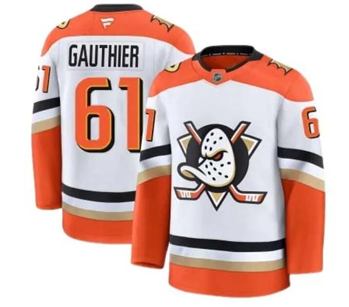 Men's Anaheim Ducks #61 Cutter Gauthier Fanatics Branded Away White Premium Stitched Jersey