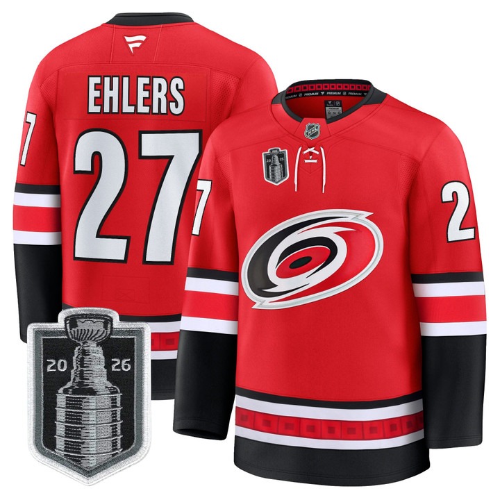 Men's Carolina Hurricanes #27 Nikolaj Ehlers Red 2026 Stanley Cup Final Home Premium Hockey Stitched Jersey
