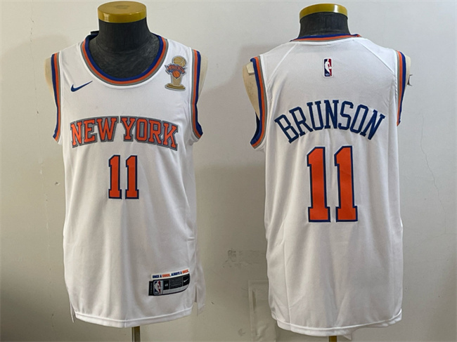 Men's New Yok Knicks #11 Jalen Brunson White 2026 Finals Champions Patch Stitched Jersey