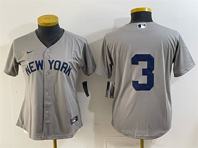 Youth New York Yankees #3 Babe Ruth Grey Cool Base Stitched Baseball Jersey