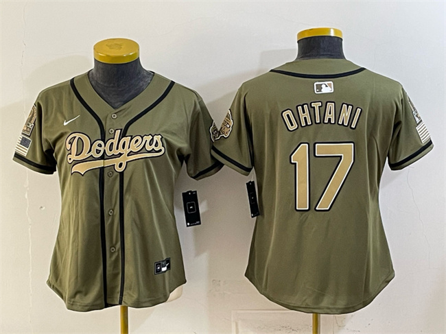 Youth Los Angeles Dodgers #17 Shohei Ohtani Olive 2026 Armed Forces Day Stitched Baseball Jersey