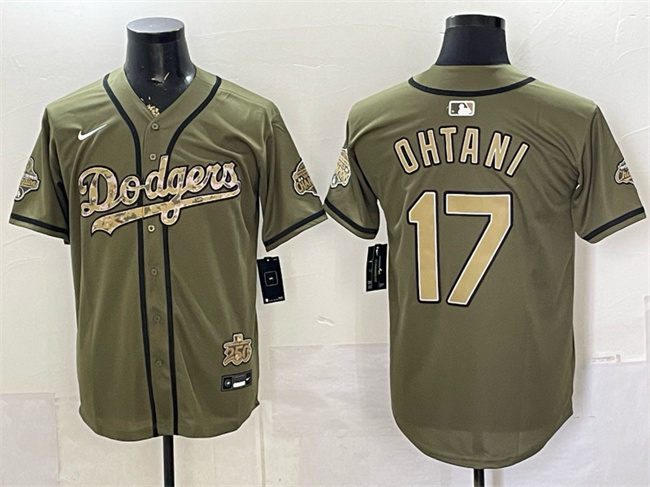 Men's Los Angeles Dodgers #17 Shohei Ohtani Olive 2026 Armed Forces Day Stitched Baseball Jersey