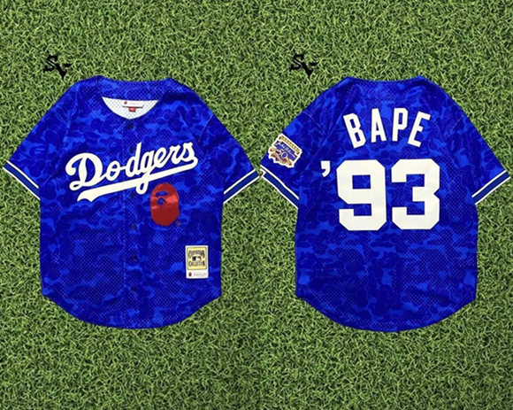 Men's Los Angeles Dodgers #93 Bape Blue Stitched Baseball Jersey
