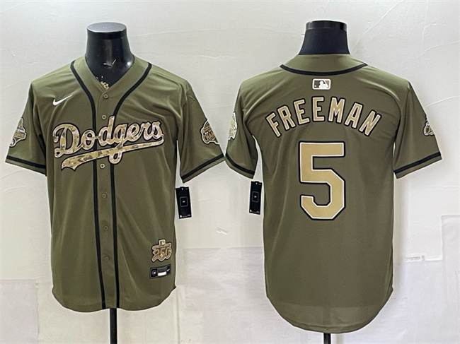 Men's Los Angeles Dodgers #5 Freddie Freeman Olive 2026 Armed Forces Day Stitched Baseball Jersey