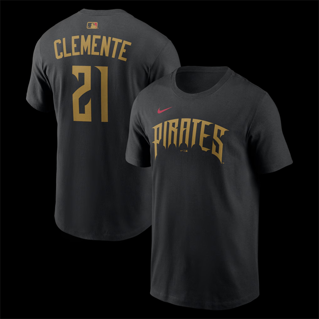 Men's Pittsburgh Pirates #21 Roberto Clemente Black 2026 City Connect T-Shirt