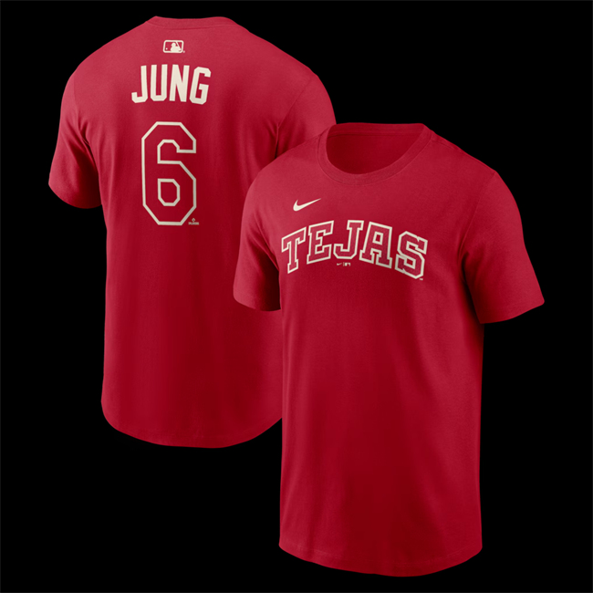 Men's Texas Rangers #6 Josh Jung Red 2026 City Connect Name & Number T-Shirt