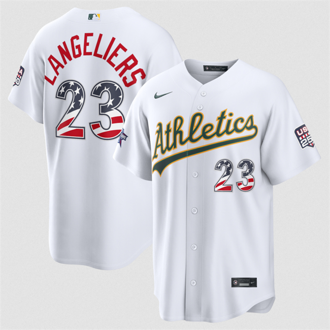 Men's Athletics #23 Shea Langeliers White 2026 All-Star Edition Stars & Stripes Stadium USA 250 Patch Stitched Baseball Jersey