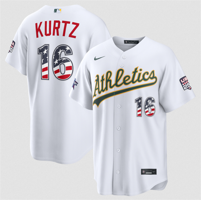 Men's Athletics #16 Nick Kurtz White 2026 All-Star Edition Stars & Stripes Stadium USA 250 Patch Stitched Baseball Jersey